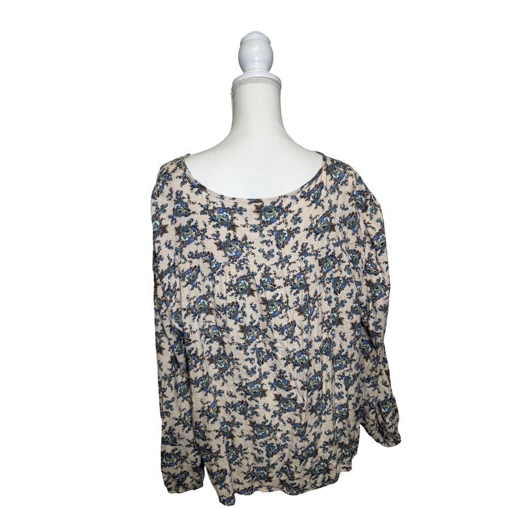 Lucky Brand Women's Tan and Blue Floral Long Sleeve Blouse Size XXL - Picture 2 of 6